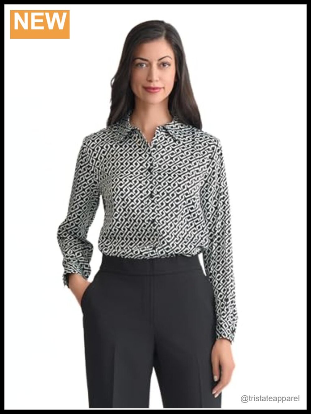 Women's Long Sleeve Satin Button-Down Shirt Geometric Print